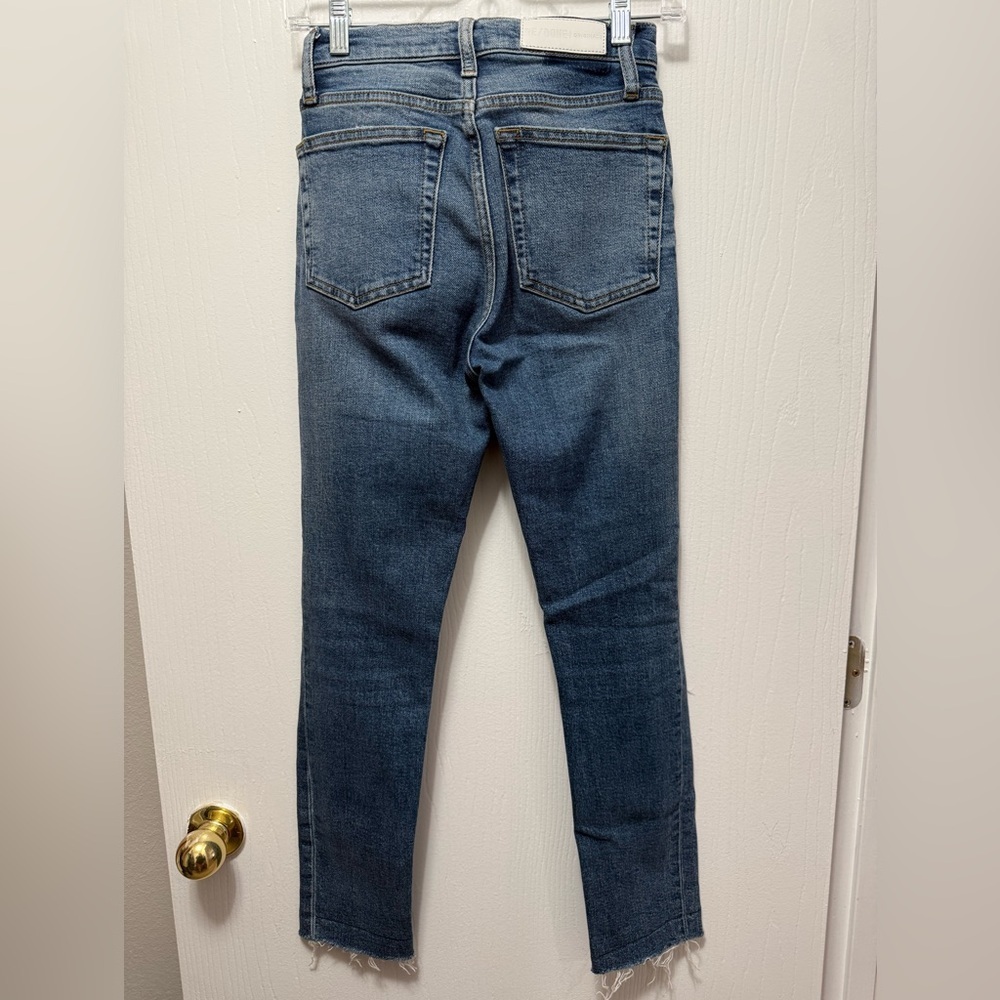 Re/Done 90s Inspired High Rise Button Fly Distressed Skinny Jeans Size 24 - Picture 2 of 2